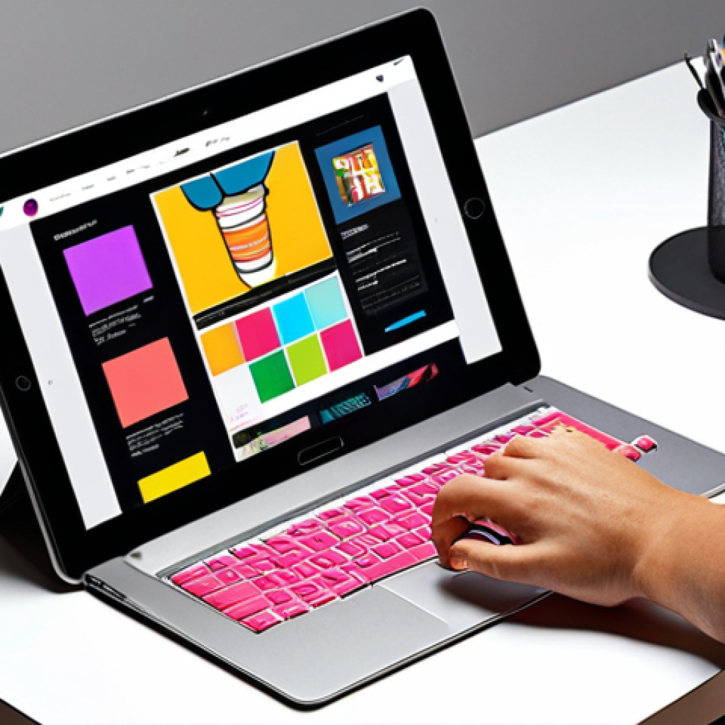 **

Prompt: *A vibrant and colorful graphic design studio, showcasing a diverse portfolio of website designs, logos, and branding materials. The atmosphere is creative and collaborative, with artists working on digital tablets and computers. Modern and clean aesthetic.*

**